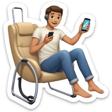 Happy face watching phone with their feet swing in the background  sticker
