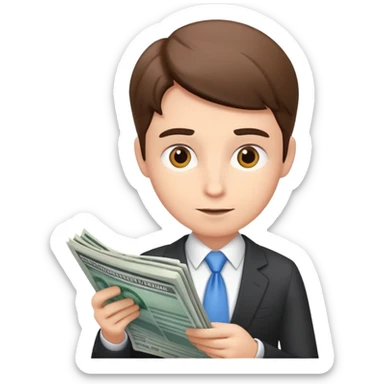 Business person reading financial news sticker
