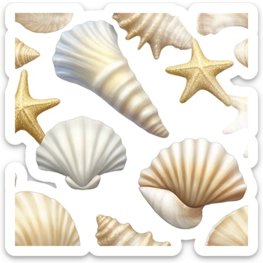 sparkly sea shell white gold and cream colours sticker