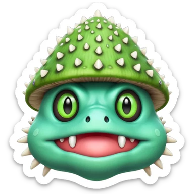 poisonous mushroom monster portrait, head and shoulders only, animal-like creature, mushroom cap head with spikes, toxic green glow, beast-like eyes, furry neck details, monstrous but cute fantasy vibe, 3D cartoon, mobile game icon style, clean background, no text, no watermark

 sticker