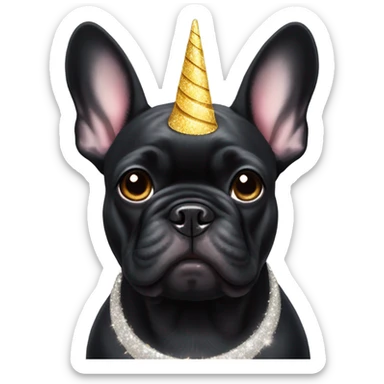 black french bulldog with unicorn horn sticker