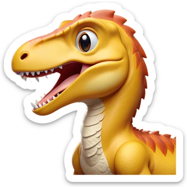 Cinematic Cute Yawning Velociraptor Portrait Emoji, Head tilted slightly with a dramatic, wide-open yawn, showcasing a lean, agile body with a relaxed snout and sleepy, half-closed eyes, Simplified yet irresistibly cute features, highly detailed, glowing with a soft, cozy prehistoric glow, high shine, relaxed yet expressive, stylized with a hint of whimsical agile ease, soft glowing outline, capturing the essence of a drowsy yet affectionate Velociraptor that appears ready to stretch and yawn its way out of the screen! sticker