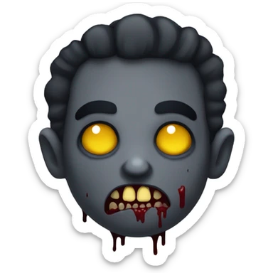 zombie vampire with a dark monochrome skin and a sad face with yellow teeth and blood sticker