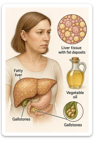 donna con fegato grasso immagine realistica e usa oli vegetali formando anche calcoli biliari sticker