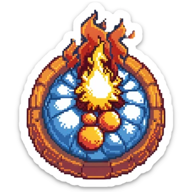 Bomberman vertical explosion tile, flames extending from top to bottom, orange/yellow core with red edges, flames about 60% of tile width, centered horizontally, clean pixel edges with motion detail sticker