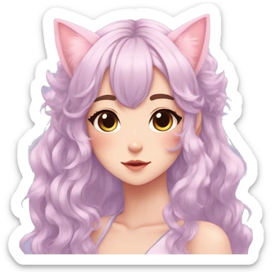 Gorgeous pastel anime girl with blushing face and hair garnitures and pretty hair and cat ears aesthetic trending style sticker