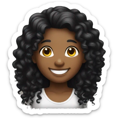 Happy smile black girl with black curly long hair thumb up sticker