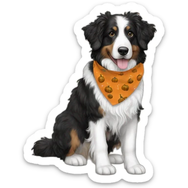 black and white aussie doodle with a pumpkin and fall bandana sticker