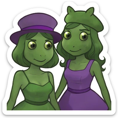 smiling duo in purple dress sticker