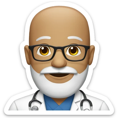 bald Indian physican with glasses and a beard sticker