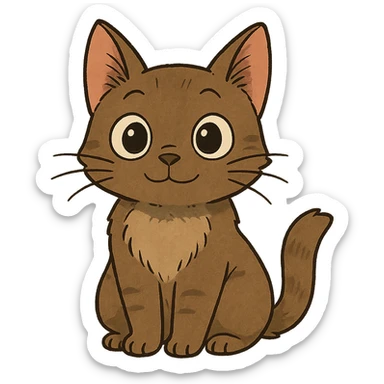 friendly cat with big eyes, cute, ghibli style sticker