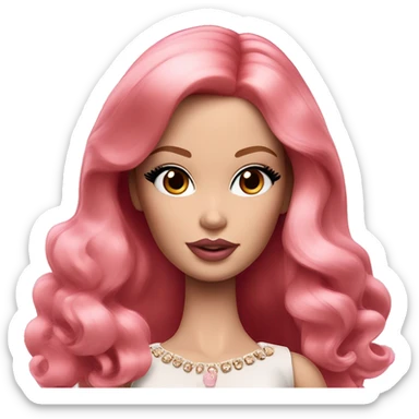 Glam barbie with brown eyes, pink plumped lips, red hair and pale skin sticker