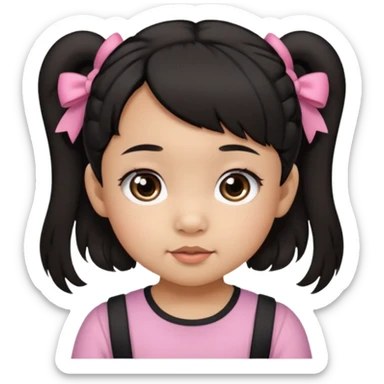 mixed 1 year old girl asian and american with short pigtails and cute bows i dark brown/black hair with big brown eyes emoji sticker