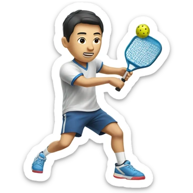 Male Chinese Pickleball player hitting a Pickleball sticker