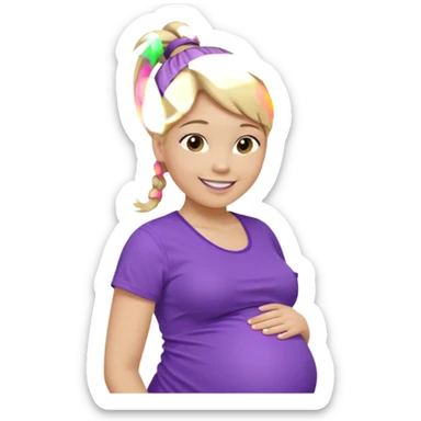 pregnant woman with purple shirt. Blond hair, light skin, pony tail. Only show abdomen neck and head. sticker