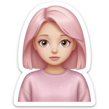 “Emoji girl, pastel pink blush, sparkly wide eyes,  oversized pastel sweater.” sticker