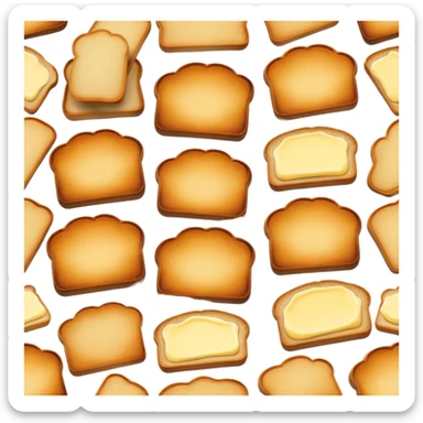 Cinematic warm toasted bread, golden-brown edges, butter melting into the surface, slightly crispy texture, simple and comforting, warm glowing background, inviting and homely. sticker