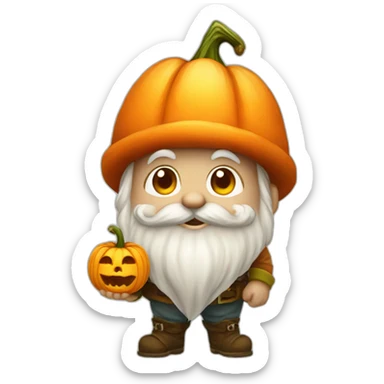 a gnome with a pumpkin sticker
