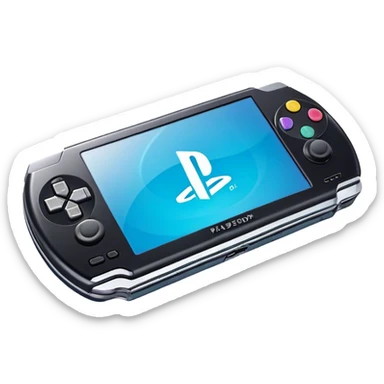 Clash of Clans aesthetic: Cinematic Playful PlayStation Portable (PSP) Portrait Emoji, rendered in a 3D vector-style similar to standard emojis with minimal shading and bold, simplified shapes. A compact, distinct form with signature details, softly glowing with a cutting-edge console technology charm. Simplified yet unmistakably iconic, highly detailed and consistent, glowing with a soft radiance and high shine. Stylized with a touch of technological advancement and a soft glowing outline, capturing the essence of a beloved gaming relic with a friendly, playful manner! sticker