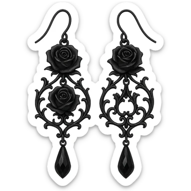 goth earrings, rose motif, black metal, dark romantic gothic sticker