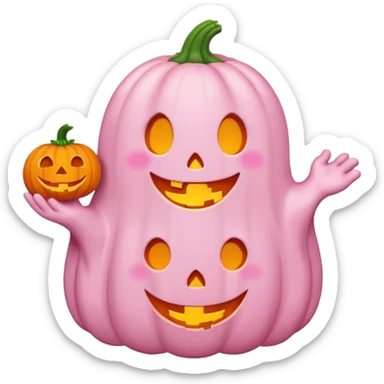 pastel pink ghost with orange pumpkin kawaii style sticker
