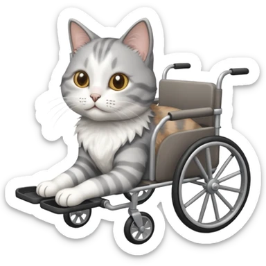 grey and white cat in a pet wheelchair sticker