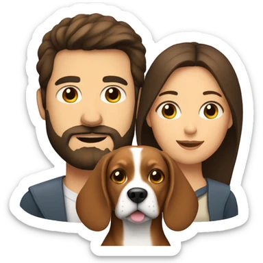 Brunette woman and brunette man with beard with a beagle sticker