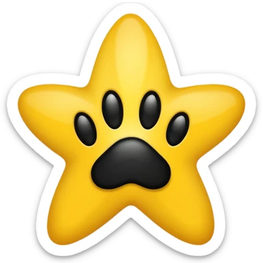 five-pointed star with a bold paw print in the middle, emoji style sticker