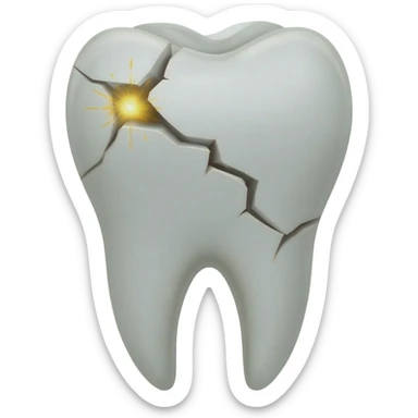 Broken tooth from the crown to the middle with little explosion effects representing caries, the broken part will be represented by a crack like when an earthquake goes on sticker
