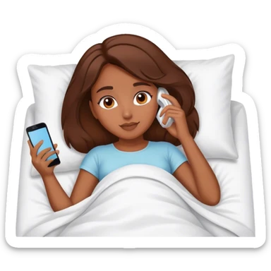 Brown hair Girl having skincare on, laying In bed using phone  sticker