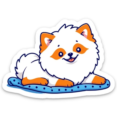 pomeranian dog rolling sound on a blue blanket with white polka dots sticker