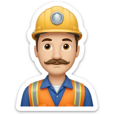 white men with mustache wear worker's uniform sticker