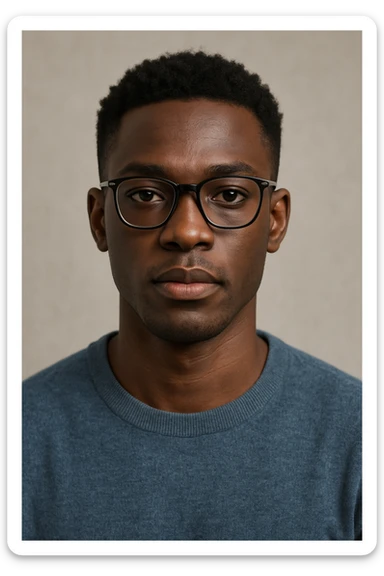 young African man with eye glasses, head and shoulders, modern style sticker