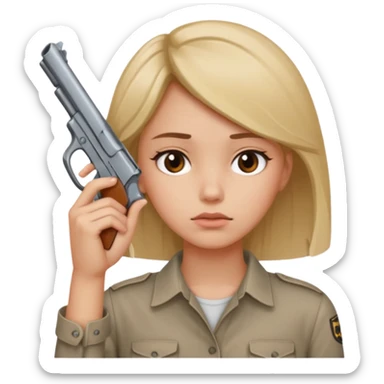 Girl holding a gun hand to head not real gun but made with a han sticker