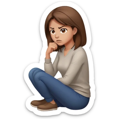 angry woman with brown hair sitting in profile on a floor avoiding conversation  sticker