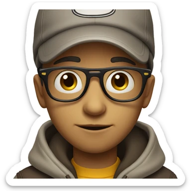 quiet kid with  fake smile and cap and glasses on sticker