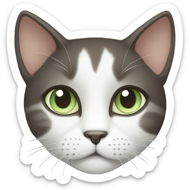 dark brown grey and white cat with pale green eyes  sticker