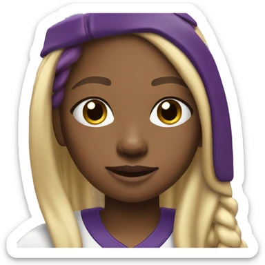 baseball card character. black girl. long hair blonde streaks. letter C logo. Purple and white uniform.  sticker
