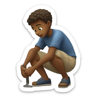 boy polishing the bottom of sailboat sticker