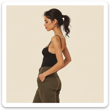 realistic illustration of a young woman with a feminine silhouette, photorealistic style, neutral background sticker