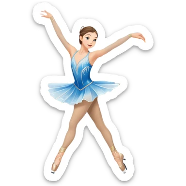 An icon featuring a graceful figure skater performing a spin on the ice. The background includes a grand ice rink palace with shining spotlights and cheering spectators in the stands. Transparent background highlights the elegance and artistry of figure skating sticker