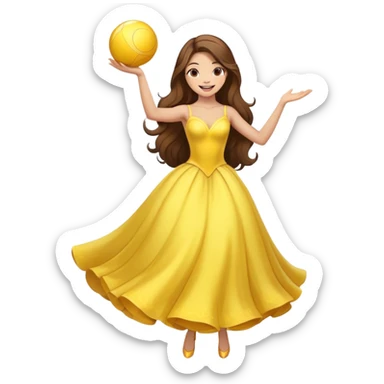 Cinematic Playful Belle Portrait Emoji, Spinning joyfully in her ball gown, arms outstretched, a radiant smile lighting up her face, exuding an enchanting blend of fun and elegance! sticker