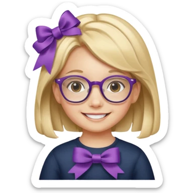 little girl with ribbon hairclip, wearing glasses sticker