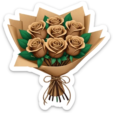 boquet of black n more brown roses in a paper package sticker