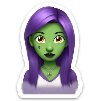 evil green girl with purple hair and a pierced nose sticker