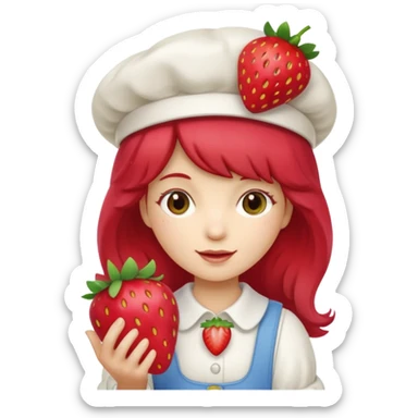 Vintage cartoon character strawberry shortcake hold a strawberry on her hand sticker