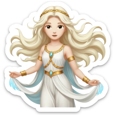 Aura, Breeze Goddess from Rome Mythology with long white blonde hair, white outfit sticker