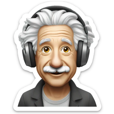 albert einstein happy listening music with just wireless headphones while walking somewhere sticker