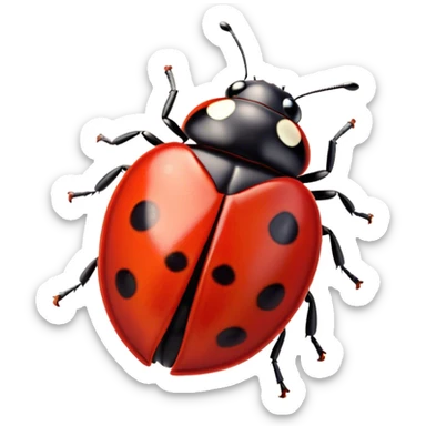 Cinematic Noble Ladybug Portrait Emoji, Poised and charming, with a tiny, rounded red shell adorned with crisp black spots, delicate antennae, and bright, observant eyes, Simplified yet sharply detailed features, highly detailed, glowing with a soft, scarlet radiance, high shine, intelligent and spirited, stylized with an air of natural whimsy, focused and alert, soft glowing outline, capturing the essence of a watchful ladybug that appears ready to scuttle out of the screen with effortless grace! sticker