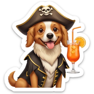 a happy pirate dog drinking aperol spritz cocktail sticker
